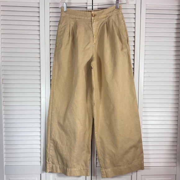 Faherty Organic Cotton Linen Canvas Trouser Chino Pants Wide Leg Safari Size 6 - Picture 2 of 9